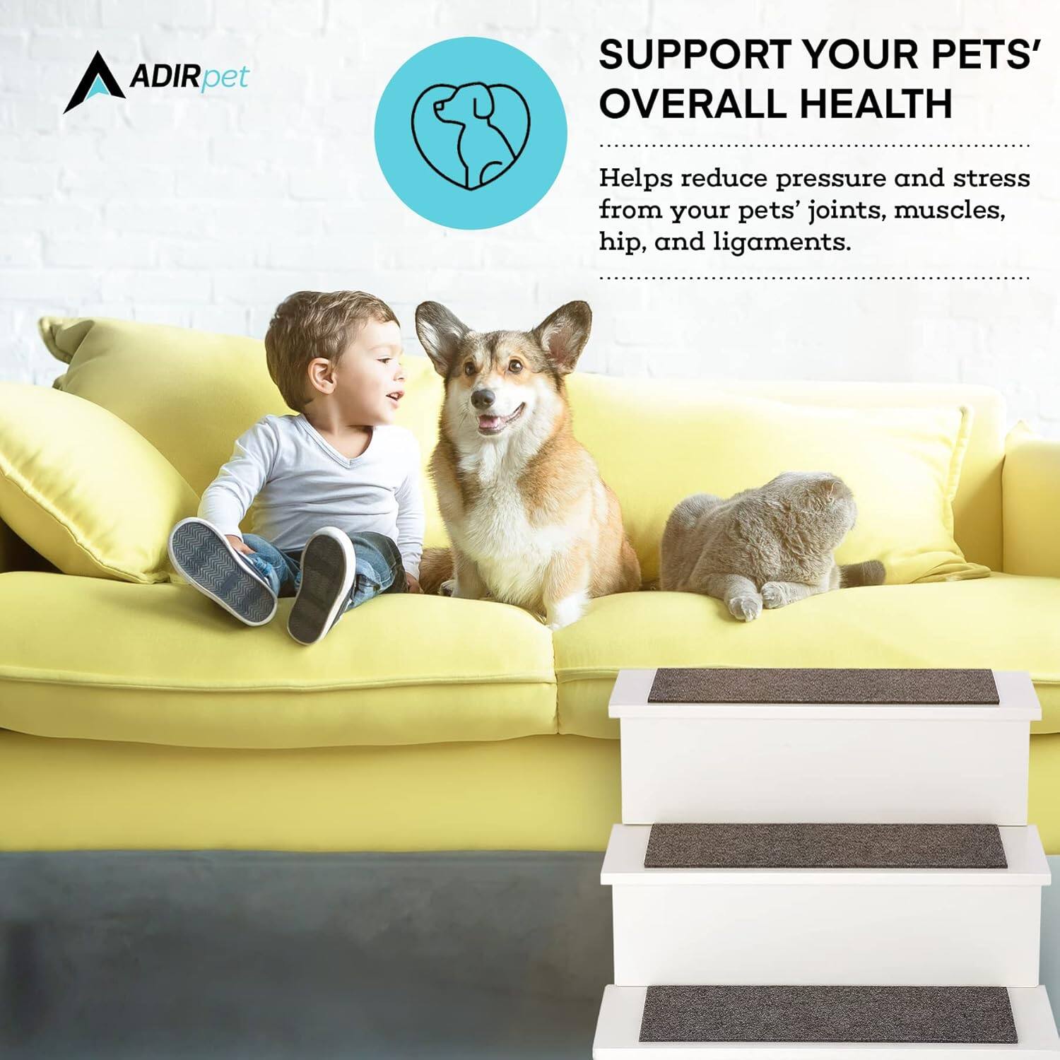 ADIRpet
SUPPORT YOUR PETS' OVERALL HEALTH
Helps reduce pressure and stress from your pets' joints, muscles, hip, and ligaments.