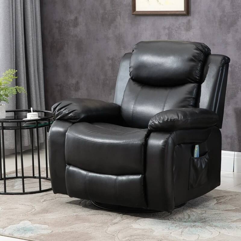 Back. Hivvago - Adjustable Faux Leather Remote Massage Recliner Chair w/ Footrest - Black.