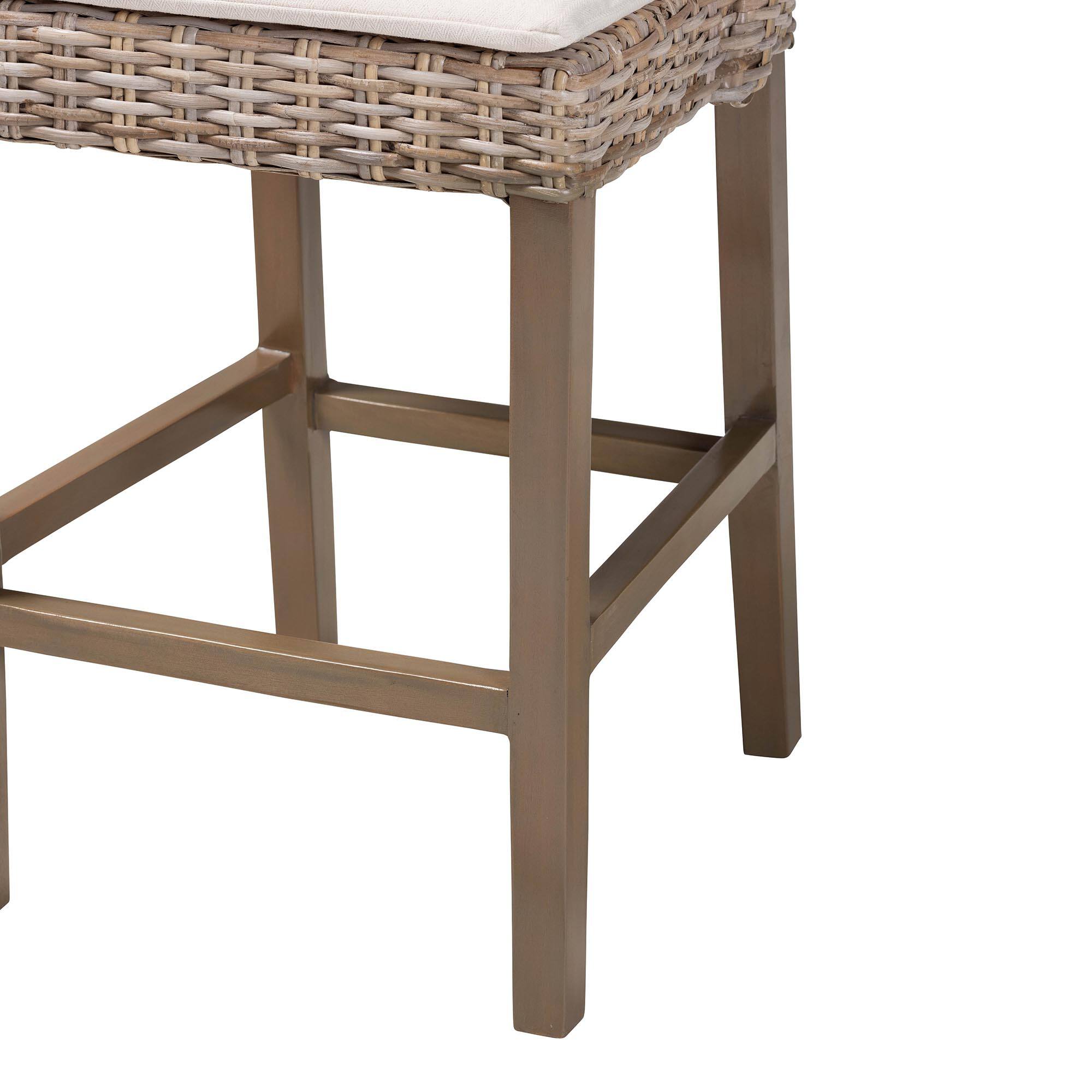 Alt View 2. bali & pari - Toby Modern Bohemian Kubu Rattan and Rustic Taupe Finished Mahogany Wood Counter Stool - Kubu Grey/Rustic Taupe.