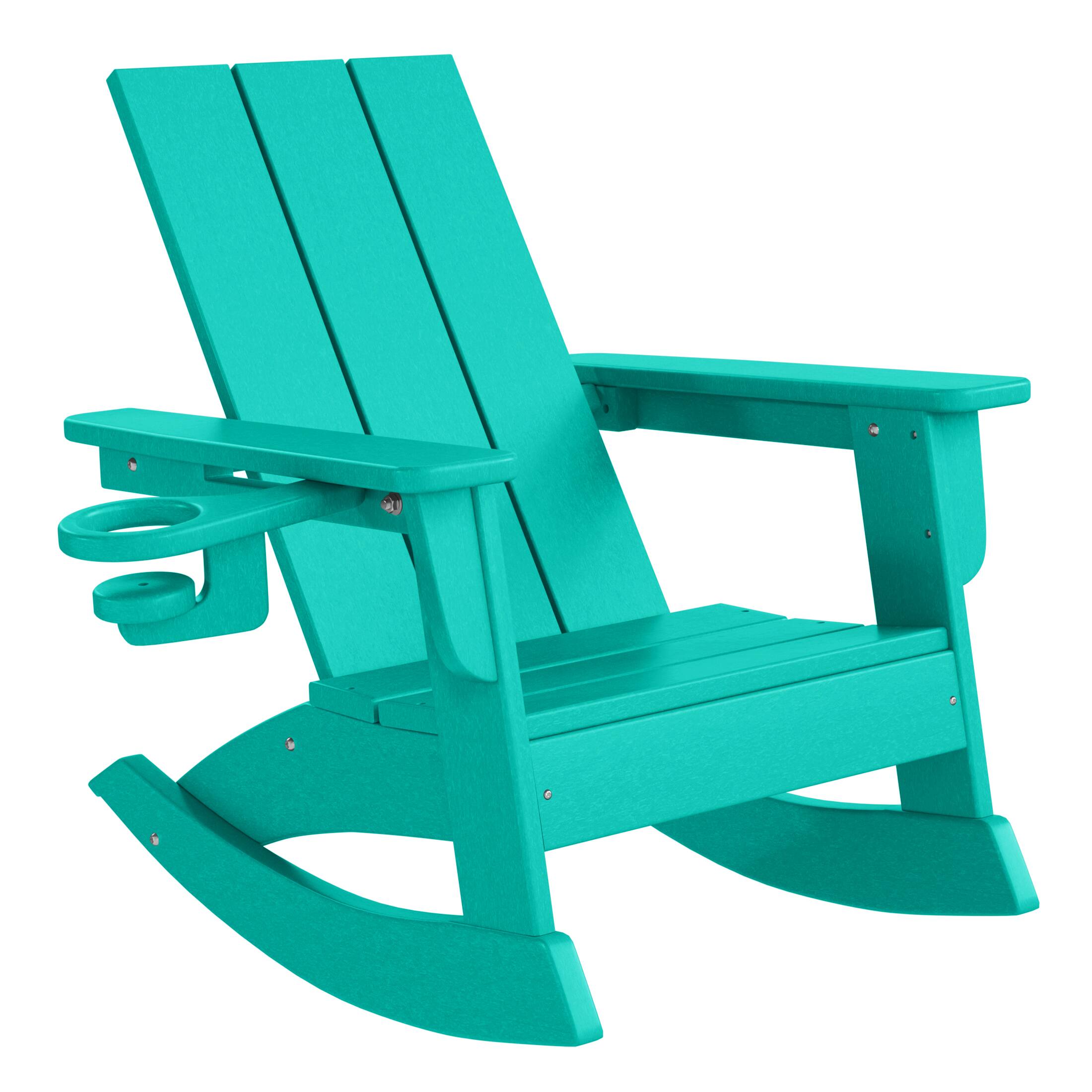 Left. WestinTrends - WestinTrends Ashore Outdoor HDPE Plastic Preschool Toddler Modern Adirondack Rocking Chairs (Set of 2) - Turquoise.