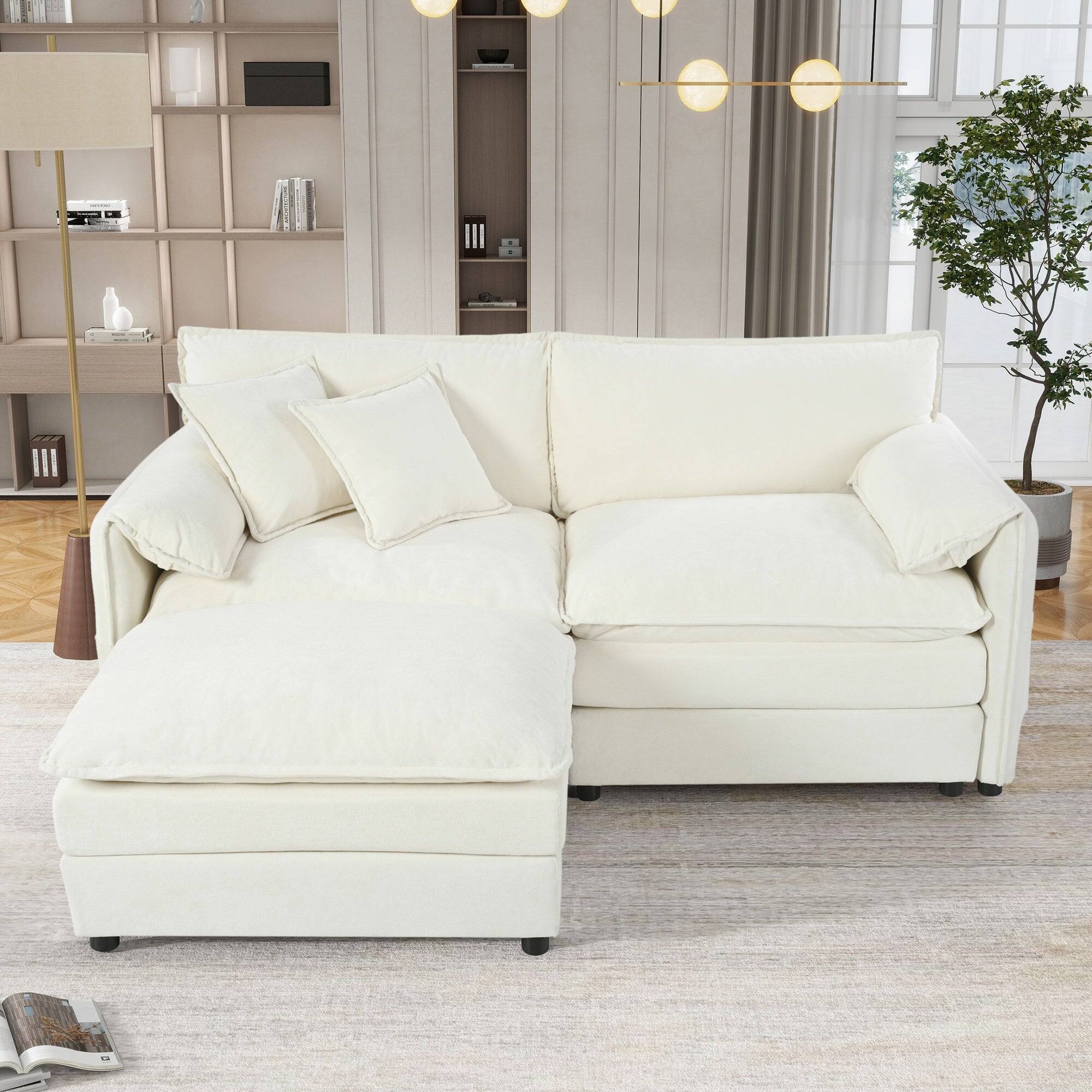 Alt View 2. Boyel Living - Modern Minimalist Beige Chenille Sofa with Side Storage Pockets 3-Seat - Beige.