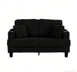 Vaczon - 2-Seater Loveseat Sofa with Cup Holders and 2 Throw Pillows for Living Room or Apartment - Black