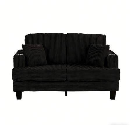 Front. Vaczon - Loveseat Sofa, 2-Seater Upholstered Couch with Built-In Cup Holders and 2 Throw Pillows for Living Room or Apartment - Black.