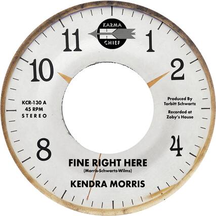 KARMA CHIEF
KCR-130 A
45 RPM
STEREO
Produced By
Torbitt Schwartz
Recorded at
Zoby's House
FINE RIGHT HERE
(Morris-Schwartz-Wilms)
KENDRA MORRIS