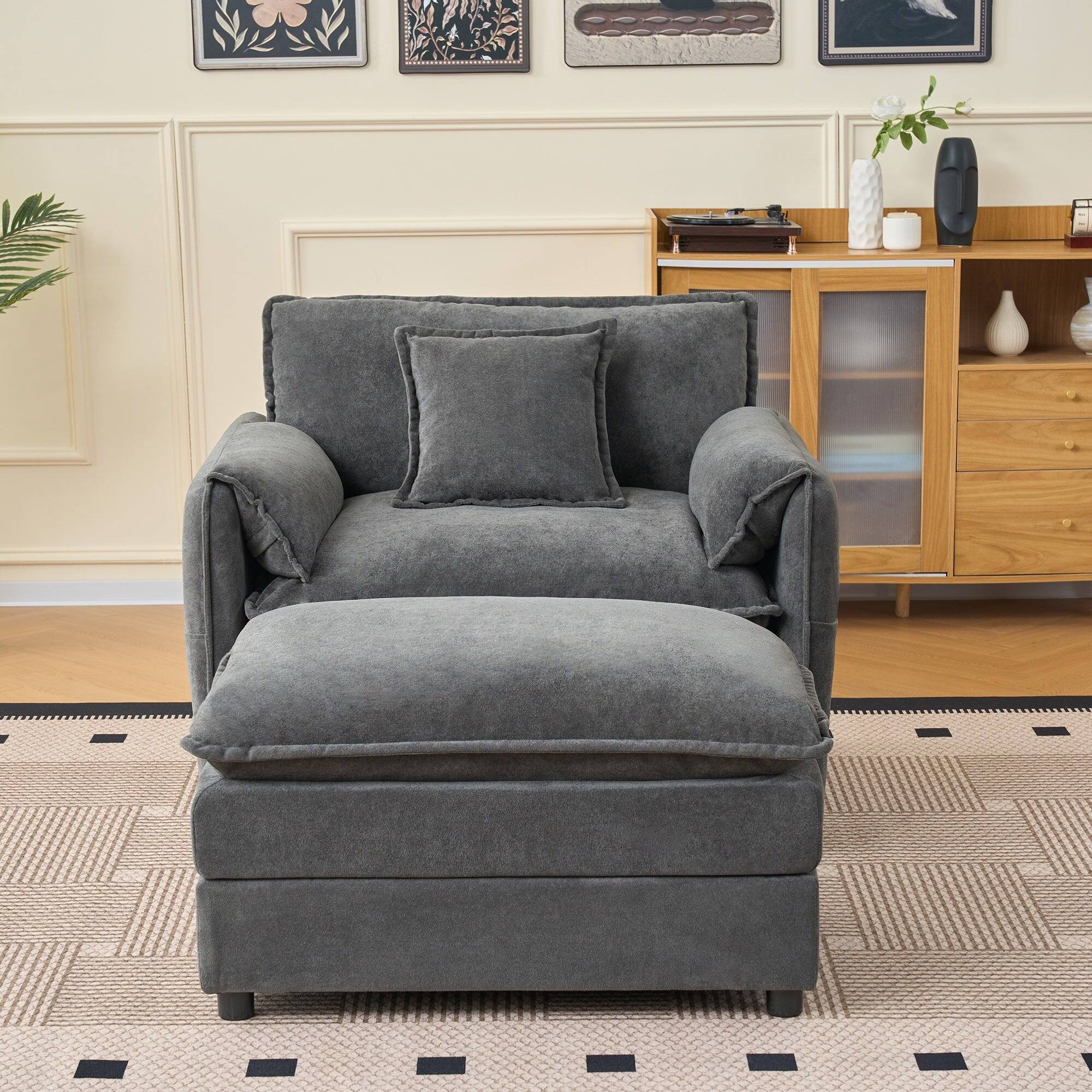 Alt View 1. Boyel Living - Modern Minimalist Grey Chenille Sofa with Side Storage Pockets 2-Seat - Grey.
