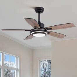 Siljoy - 42-in Ceiling Fan with LED Light, Dual Sided Reversible Blades and Oak, Comes with Remote Control - Black