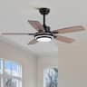 Siljoy - 42-in Ceiling Fan with LED Light, Dual Sided Reversible Blades and Oak, Comes with Remote Control - Black