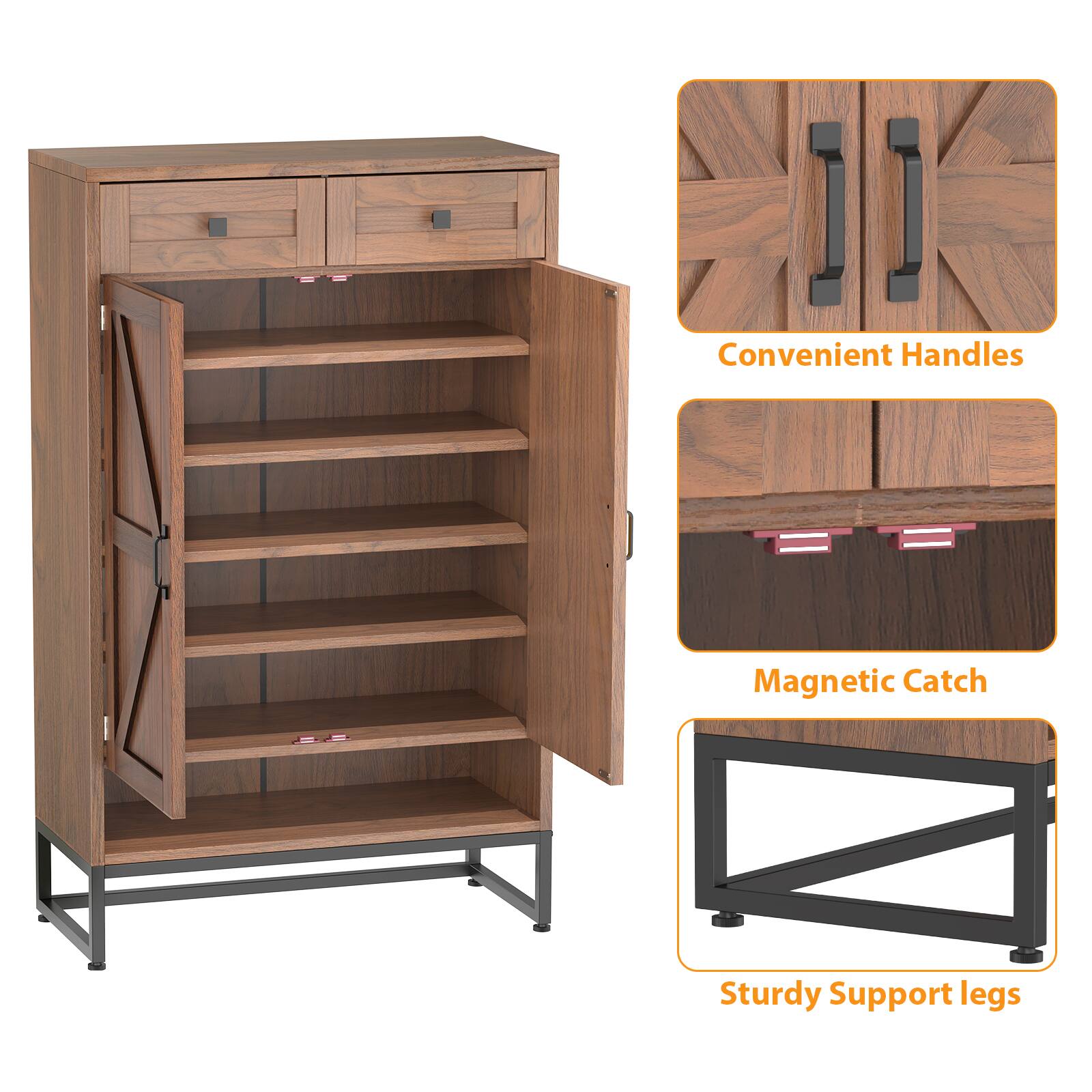 Convenient Handles  
Magnetic Catch  
Sturdy Support legs