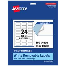 Go to avery.com/templates
AVERY
Use Avery Template Presta® 94220
REMOVABLE
24 labels per sheet
100 sheets
2400 labels
1" x 2" Rectangle
White Removable Labels with Sure Feed Technology for Laser/Inkjet