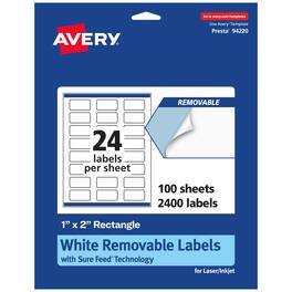 Avery - Removable Rectangle Labels, 1" x 2", 2,400ct - White
