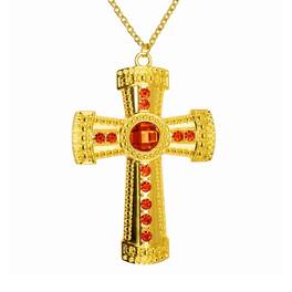 Underwraps - Cross Necklace With Red Jewels Adult Costume Accessory - Gold