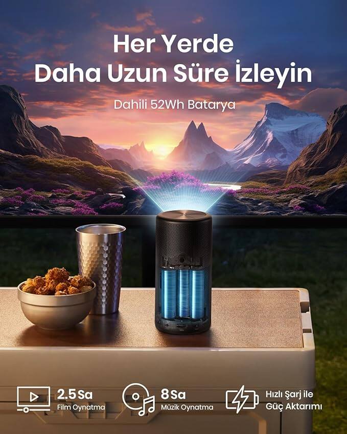 Her Yerde Daha Uzun Süre İzleyin  
Dahili 52Wh Batarya  
2.5 Sa Film Oynatma  
8 Sa Müzik Oynatma  
Hızlı Şarj ile Güç Aktarımı