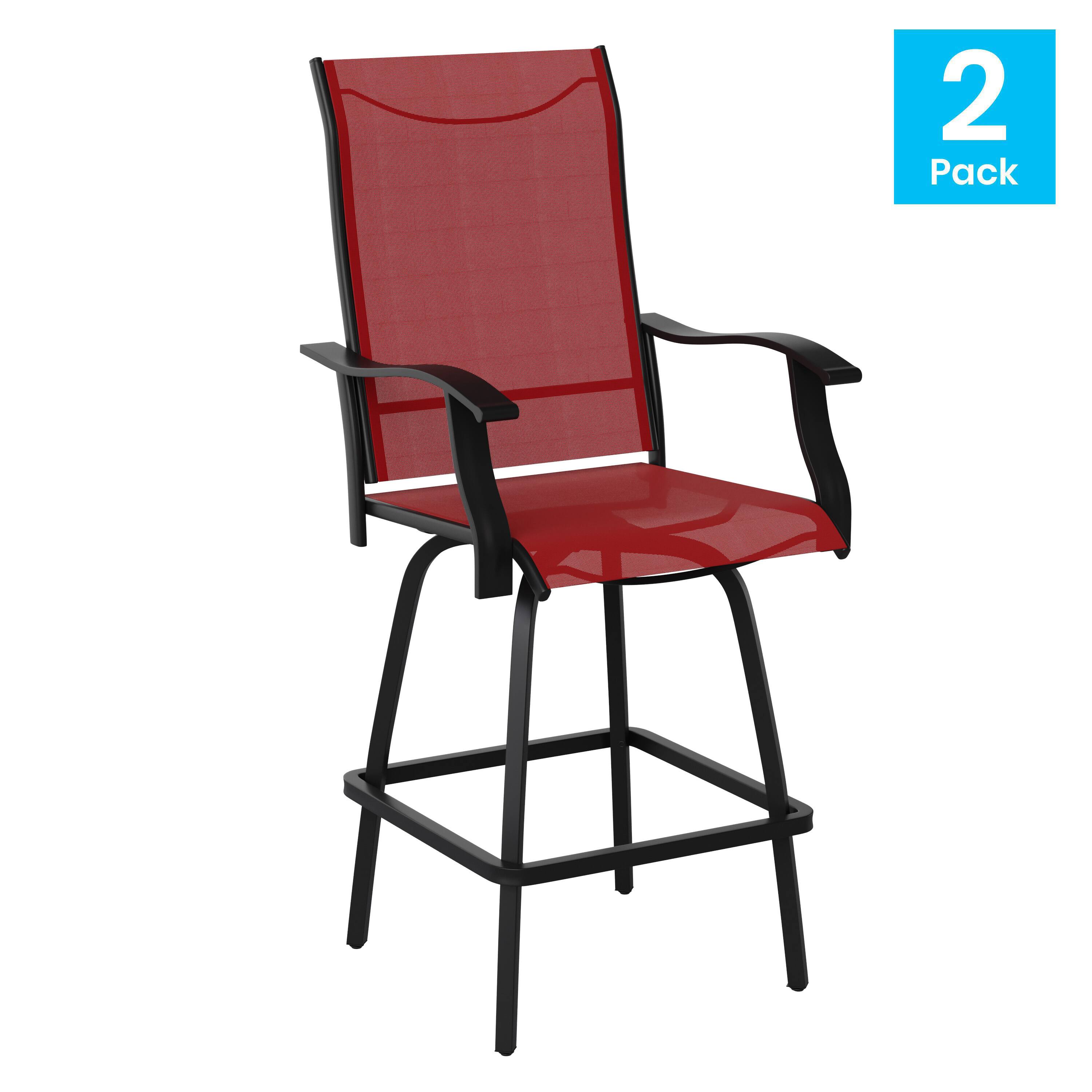 Alt View 1. Emma + Oliver - Patio Bar Height Stools Set of 2, All-Weather Textilene Swivel Stools - Red.
