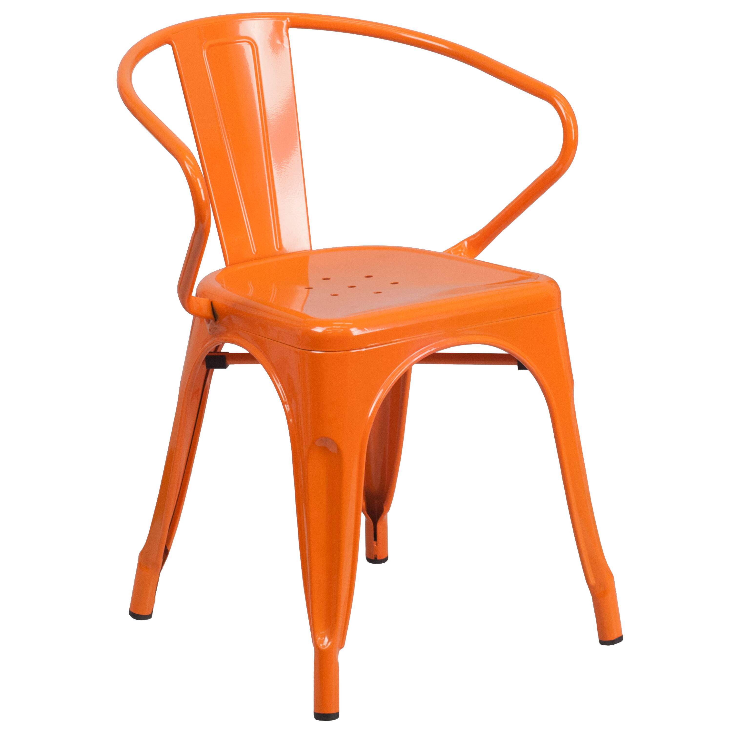 Alt View 4. Emma + Oliver - Commercial Grade 30" Round Metal Indoor-Outdoor Table Set with 2 Arm Chairs - Orange.