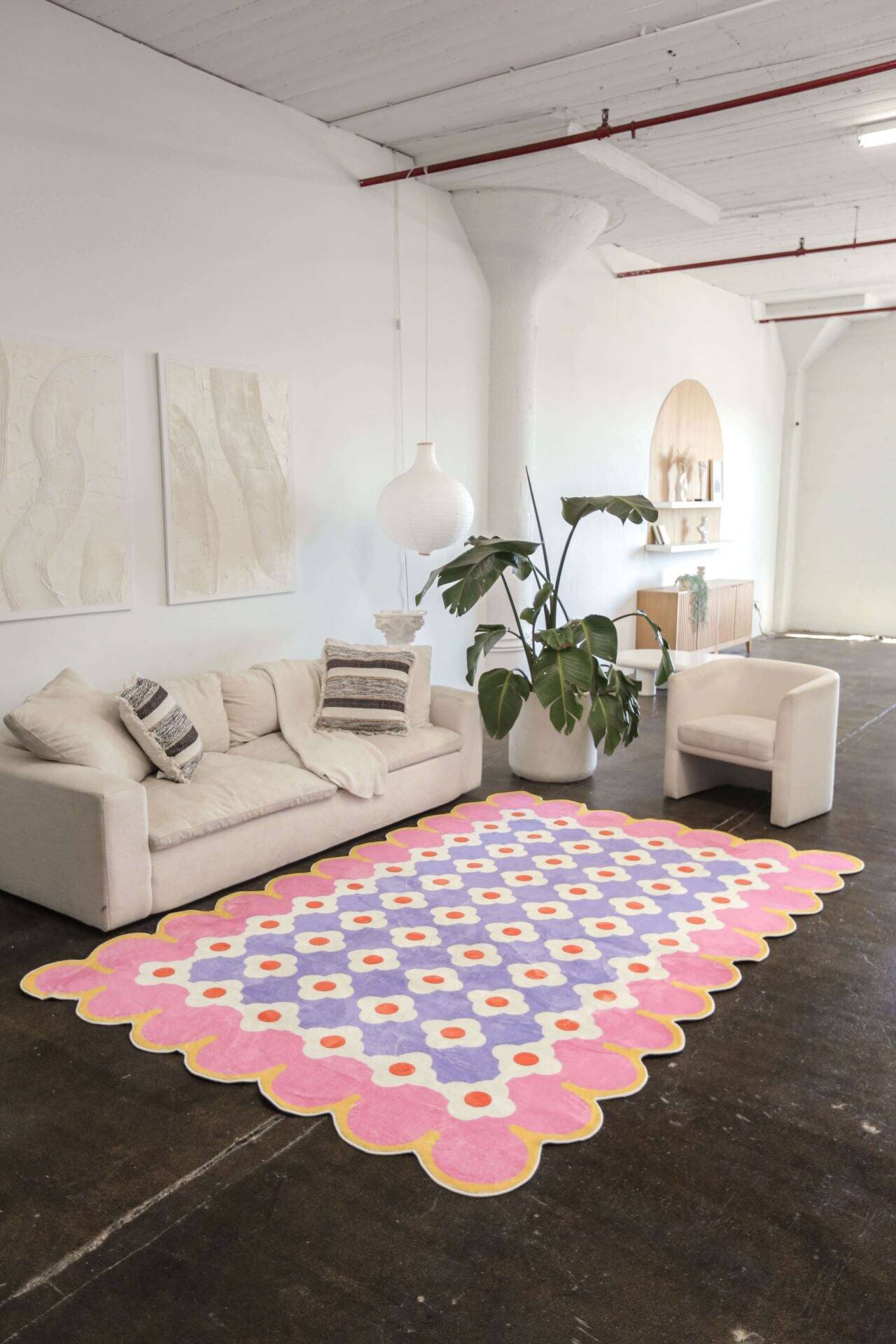 Angle. Lanyspace - 7'x10' Area Rug, Washable Rugs, Non-Slip and Tear-Resistant Soft Carpet, Pink and Purple Floral Area Rug for Home Decor - Multicolor.