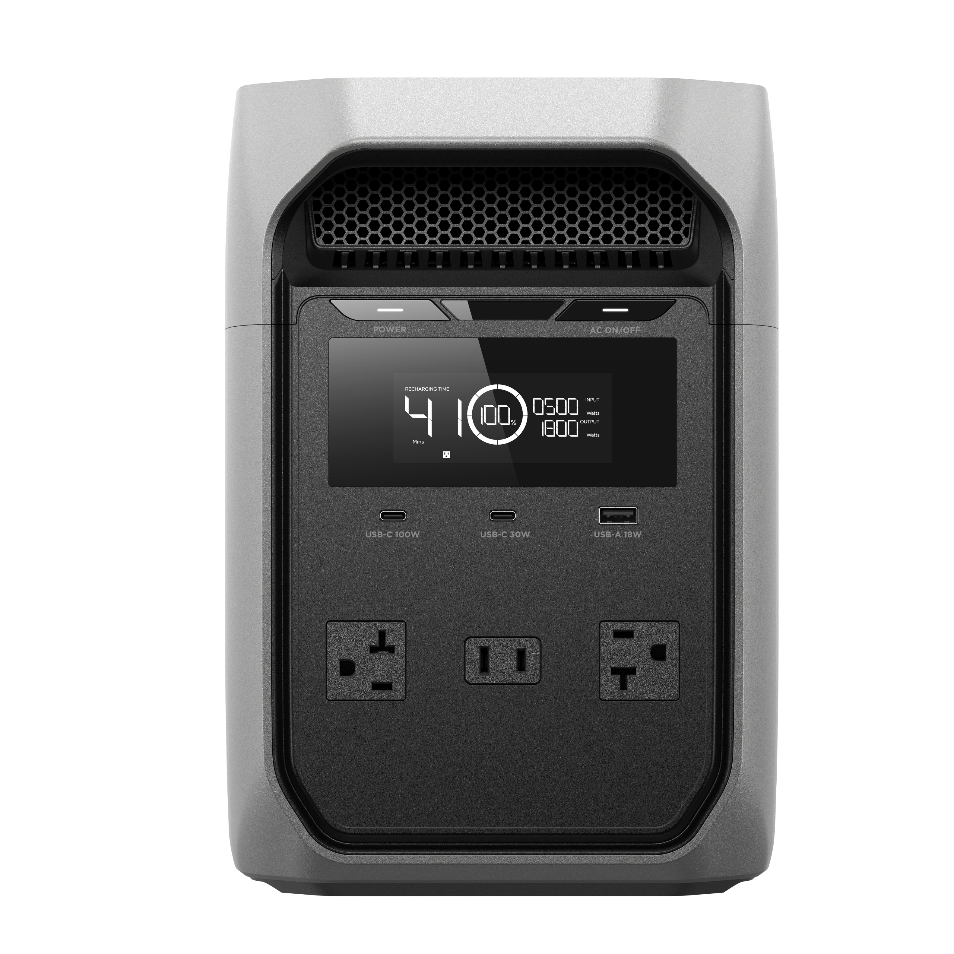 POWER AC ON/OFF

4:05:00

100%

05:00

1800

USB-C 100W

USB-C 30W

USB-A 18W