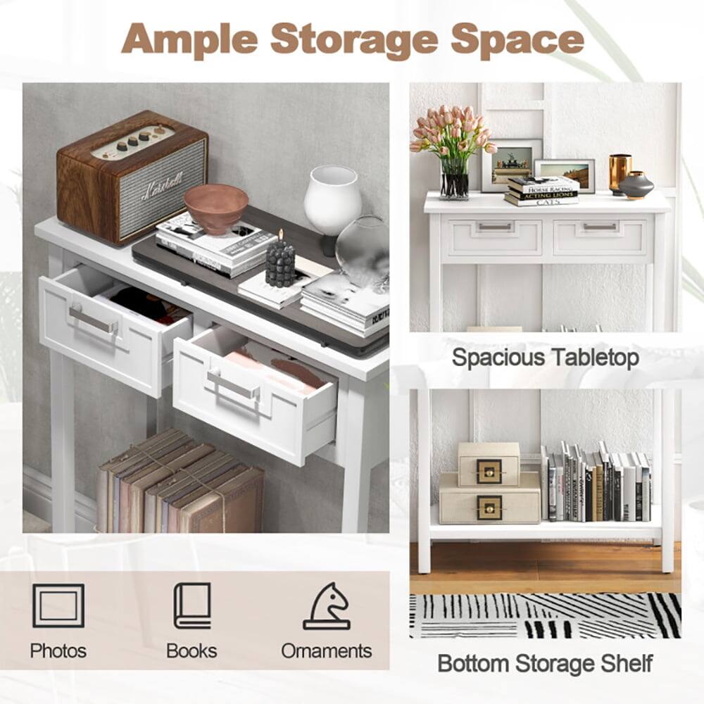 Ample Storage Space

- Spacious Tabletop
- Bottom Storage Shelf

Photos, Books, Ornaments
