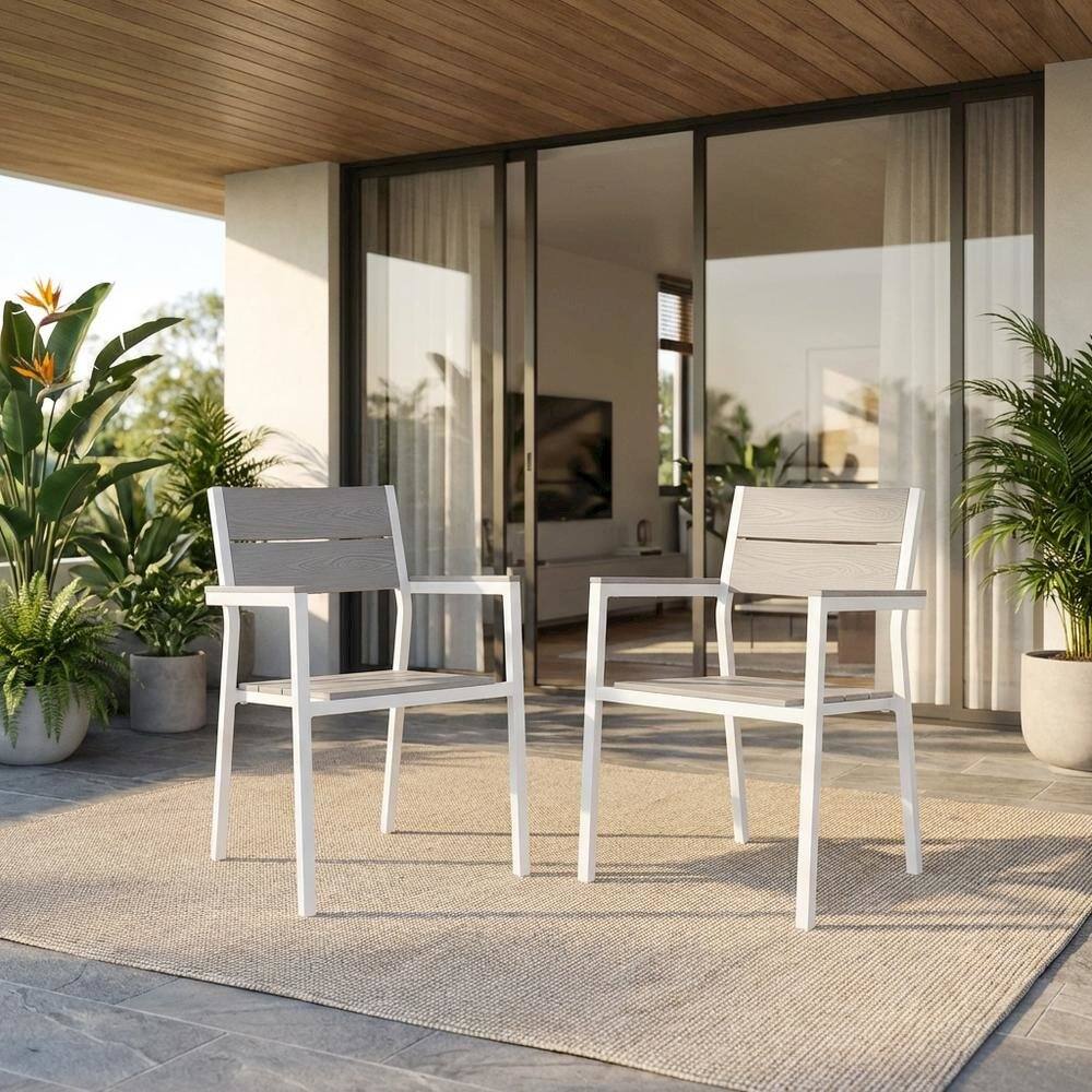 Angle. Outdoor Escape - Outdoor Patio Dining Armchair Set Of 2 With Comfortable Backrests - Gray.