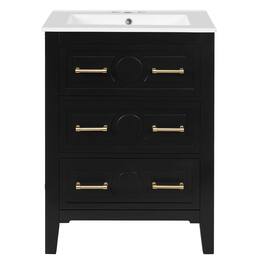 Boyel Living - 24 Inch Retro Bathroom Vanity with Ceramic Sink and Three Drawers - Black