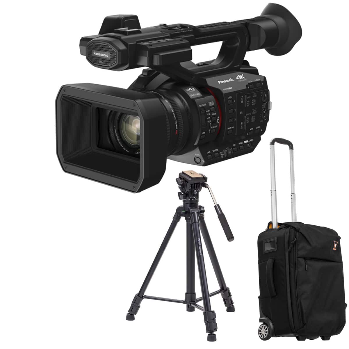 Bundle - Panasonic - HC-X20 4K UHD Professional Camcorder, with 3-Section Aluminum Video Tripod and Roller Bag