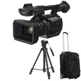 Bundle - Panasonic - HC-X20 4K UHD Professional Camcorder, with 3-Section Aluminum Video Tripod and Roller Bag