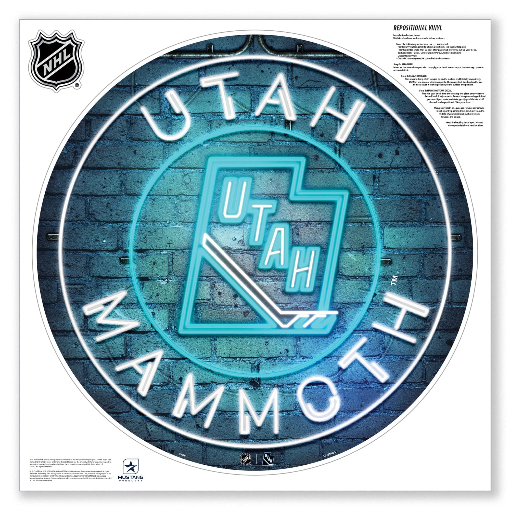 Mustang Drinkware - Utah Mammoth 28" x 28" Neon Primary Wall Decal - Multicolor