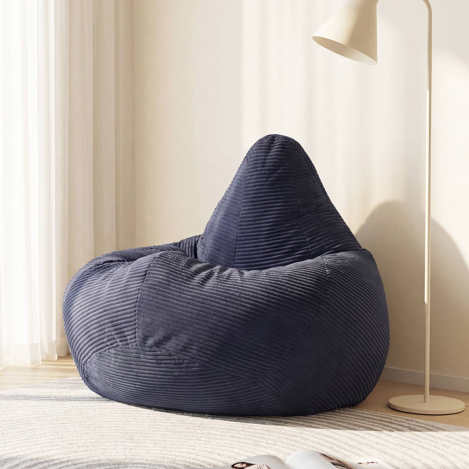 Alt View 1. Costway - Costway Bean Bag Chair for Adults with Skin-friendly Corduroy Cover & Soft Sponge Filling - Blue.