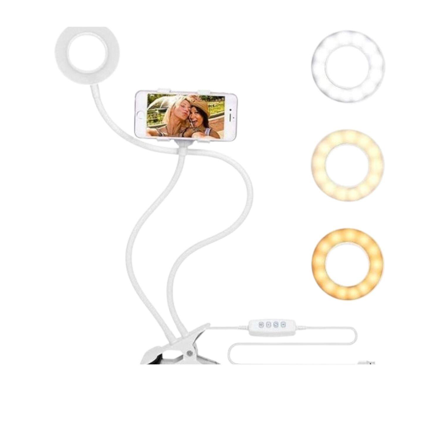 Stock Preferred - Flexible Long Arm LED Selfie Ring Light with Phone Holder - White