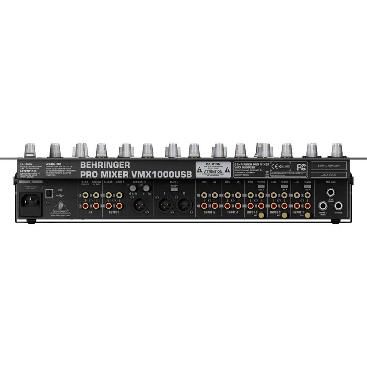 CAUTION ATTENTION - WARNING BEHRINGER CAUTION BEHRINGER PRO MIXER VMX1000USB

- VNE METOGUSS E A ATTENTION A
- PRO MIXER VMX1000USB
- SINS ITOR MAIS T SOWSITS MS
- 1 - PEESS FC PRONO SERAL NUR DAre COR
- ase a O
- I E I I 1
- SUTPUT 1
- INPUT 1
- INPUT 2
- INPUT 3
- INPUT 4