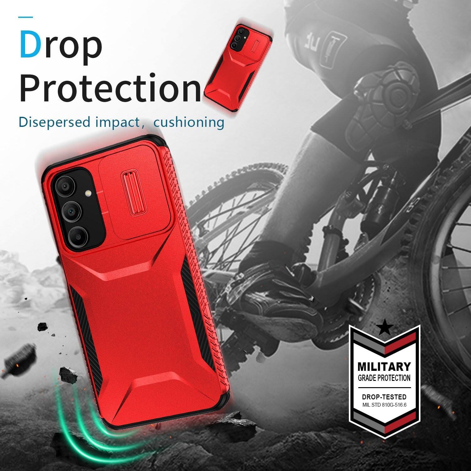 Drop Protection  
Dispersed impact, cushioning  

14  
MILITARY GRADE PROTECTION  
DROP-TESTED MIL STD 810G-516.6