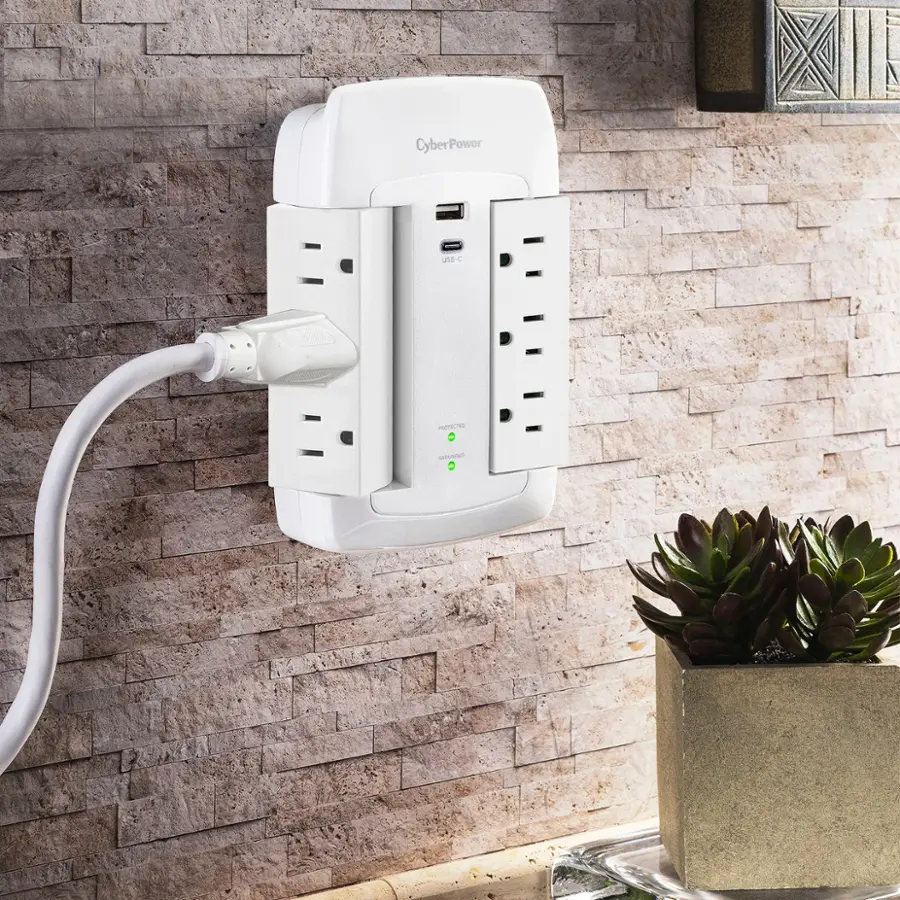 CyberPower 6 Outlet/1 USB A/1 USB C 1500 Joules Wall Surge Protector ...