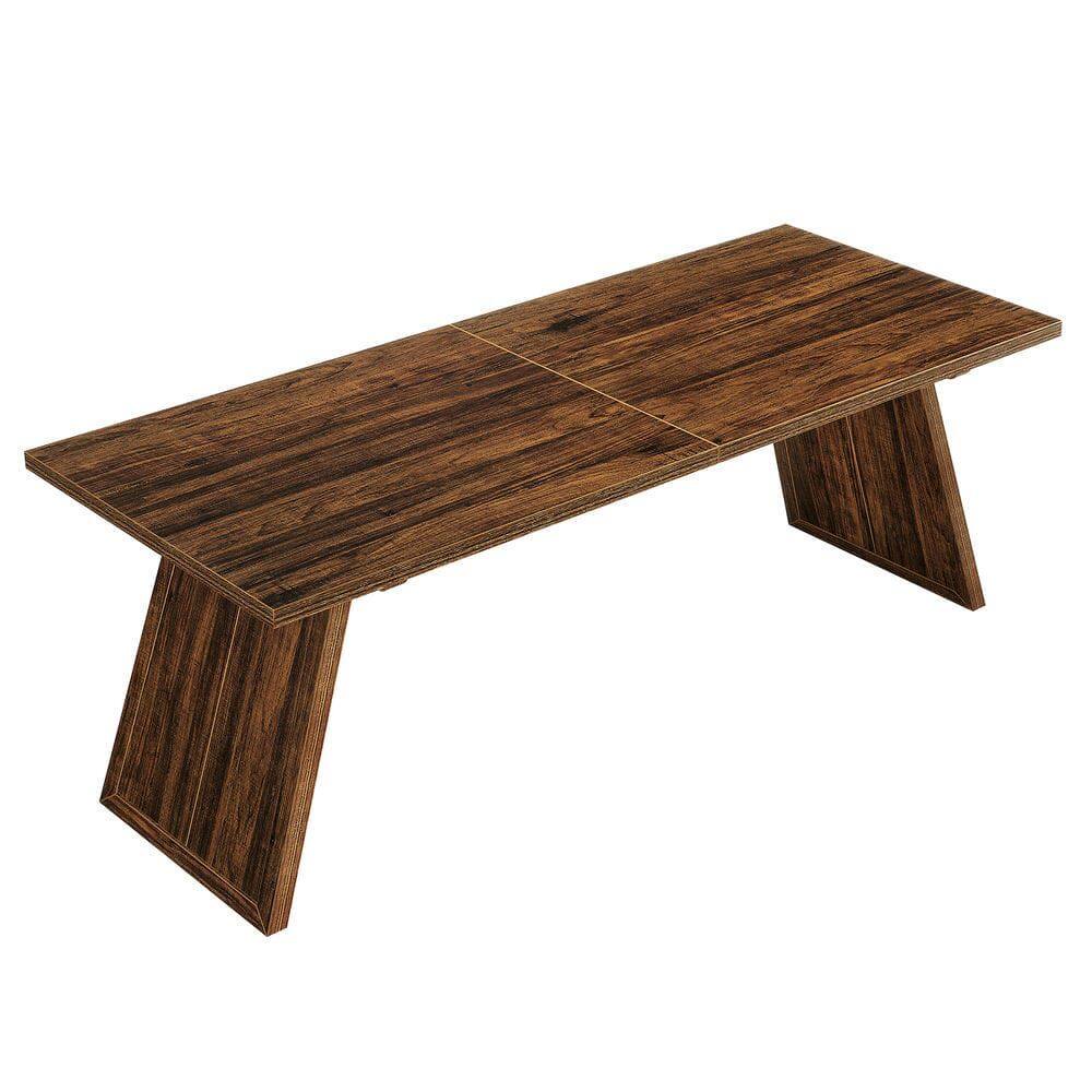 Front. Kadyn - Farmhouse Rectangular Dining Table for 8, 70.87 Inch Kitchen Table, Brown - Brown.