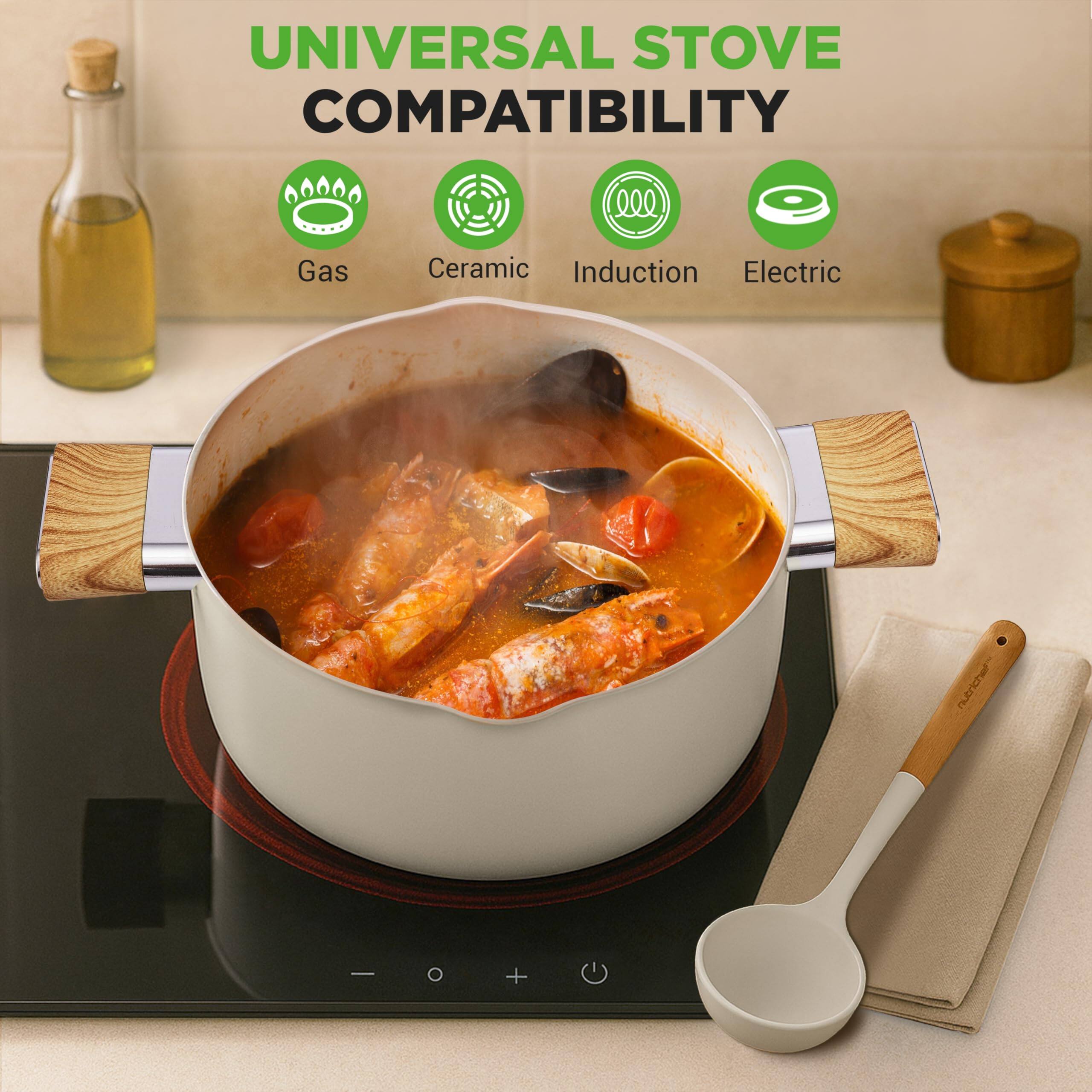 UNIVERSAL STOVE COMPATIBILITY

Gas  
Ceramic  
Induction  
Electric