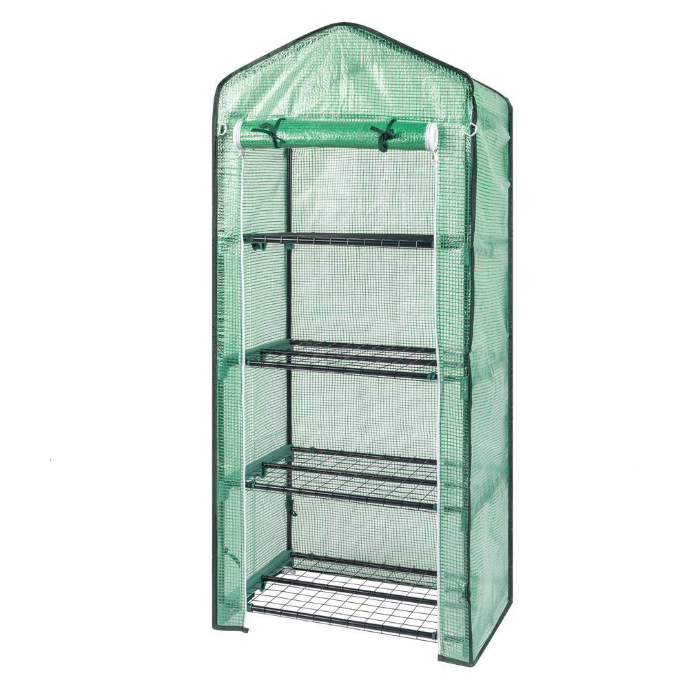 Back. Winado - Mini Greenhouse, Small PE Plant Green House with 4 Tiers Rack, Shelf Clips, Roll-up Zipper Door, Gardening Supplies.