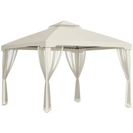 Outsunny - 9.6' x 9.6' Patio Gazebo, Outdoor Canopy Shelter with 2-Tier Roof and Netting, Steel Frame for Garden, Lawn - Cream White