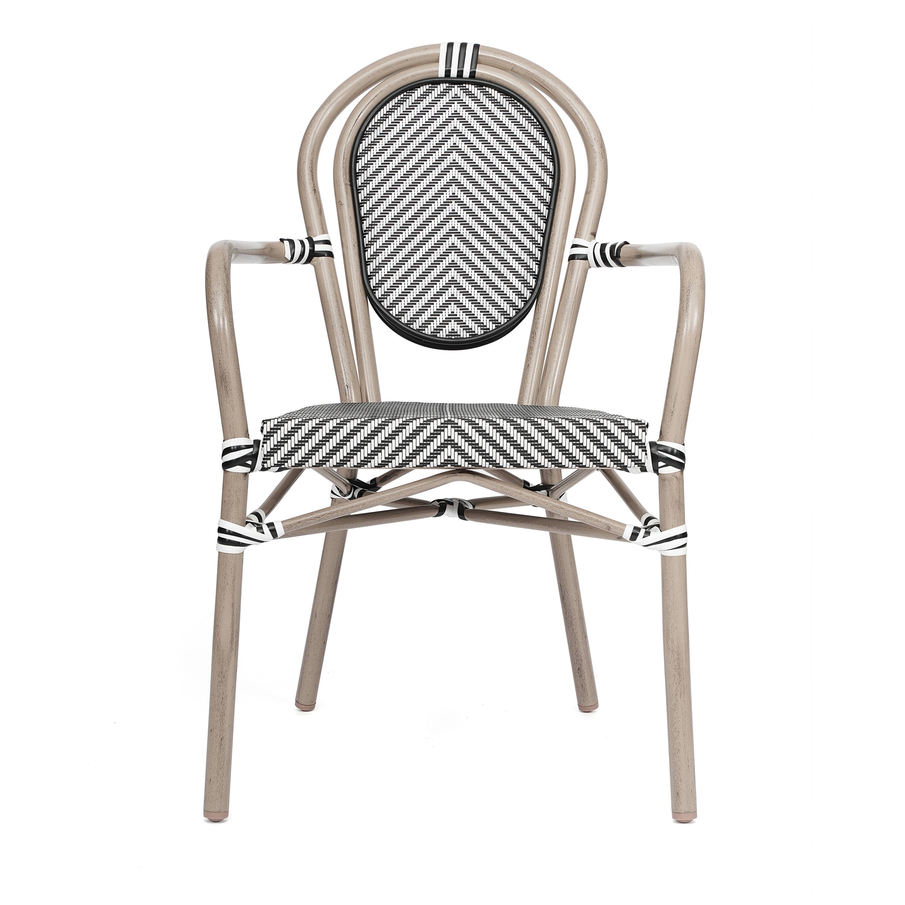 Alt View 9. Emma + Oliver - 2 Pack Stacking Bistro Chair with Bamboo Print Metal Frame - Black & White/Light Natural Frame.