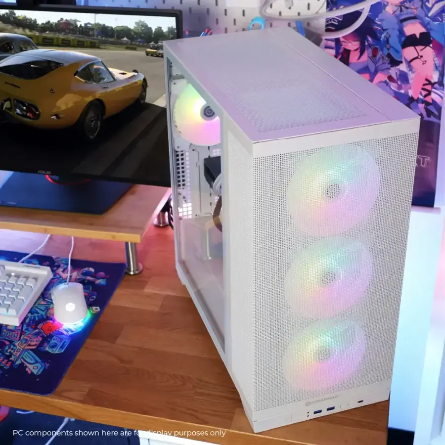 The text on the image reads, "CyberPower PC components shown here are for display purposes only."