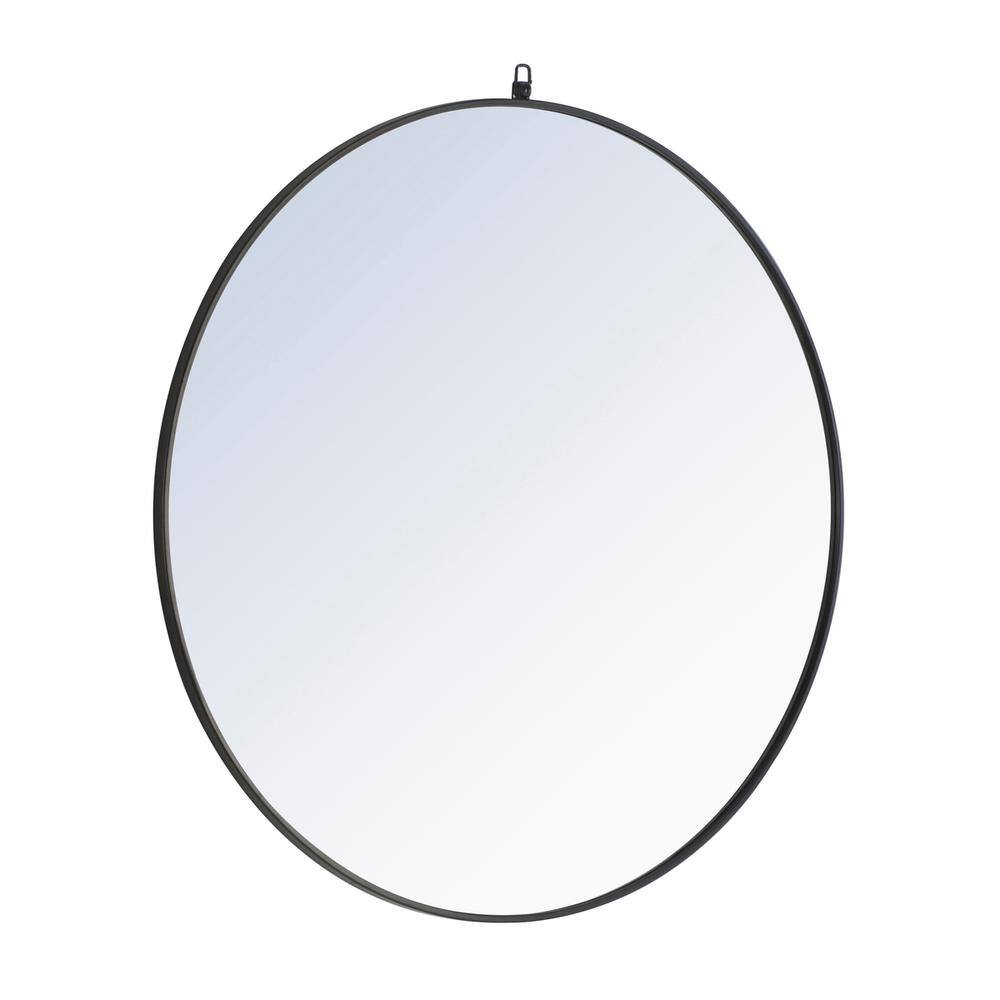 Alt View 1. Elegant Decor - Metal frame Round Mirror with decorative hook 42 inch Black finish - Black.