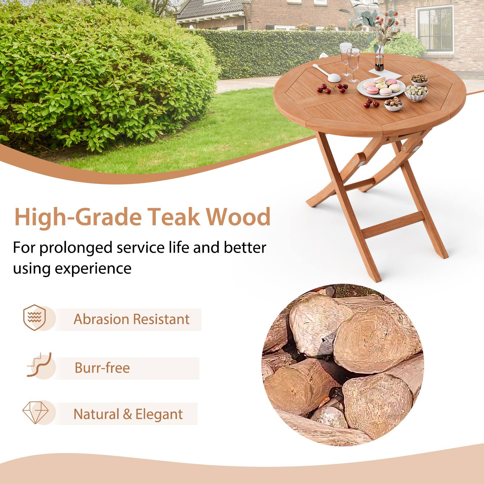 High-Grade Teak Wood
For prolonged service life and better using experience
Abrasion Resistant
Burr-free
Natural & Elegant