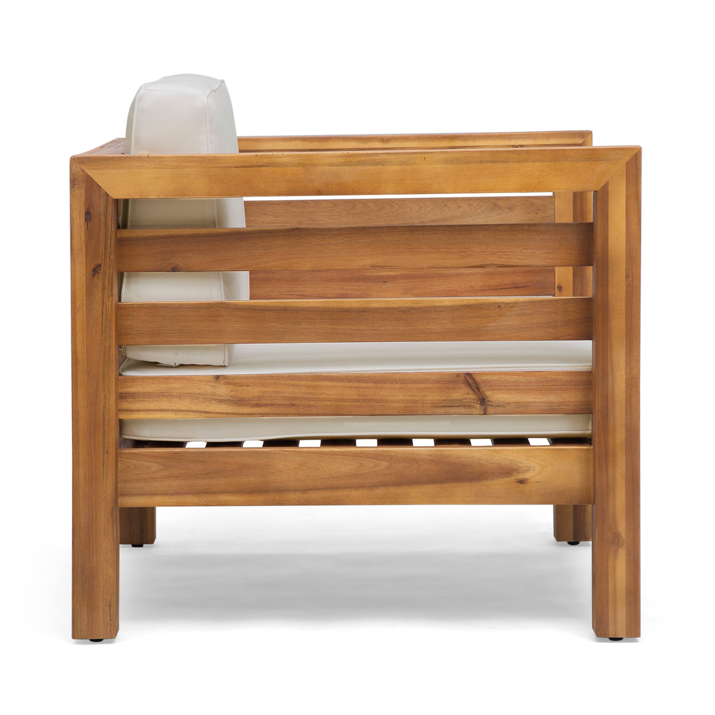 Alt View 1. Mondawe - Acacia Wood Club Chair with Waterproof Cushions - Beige.