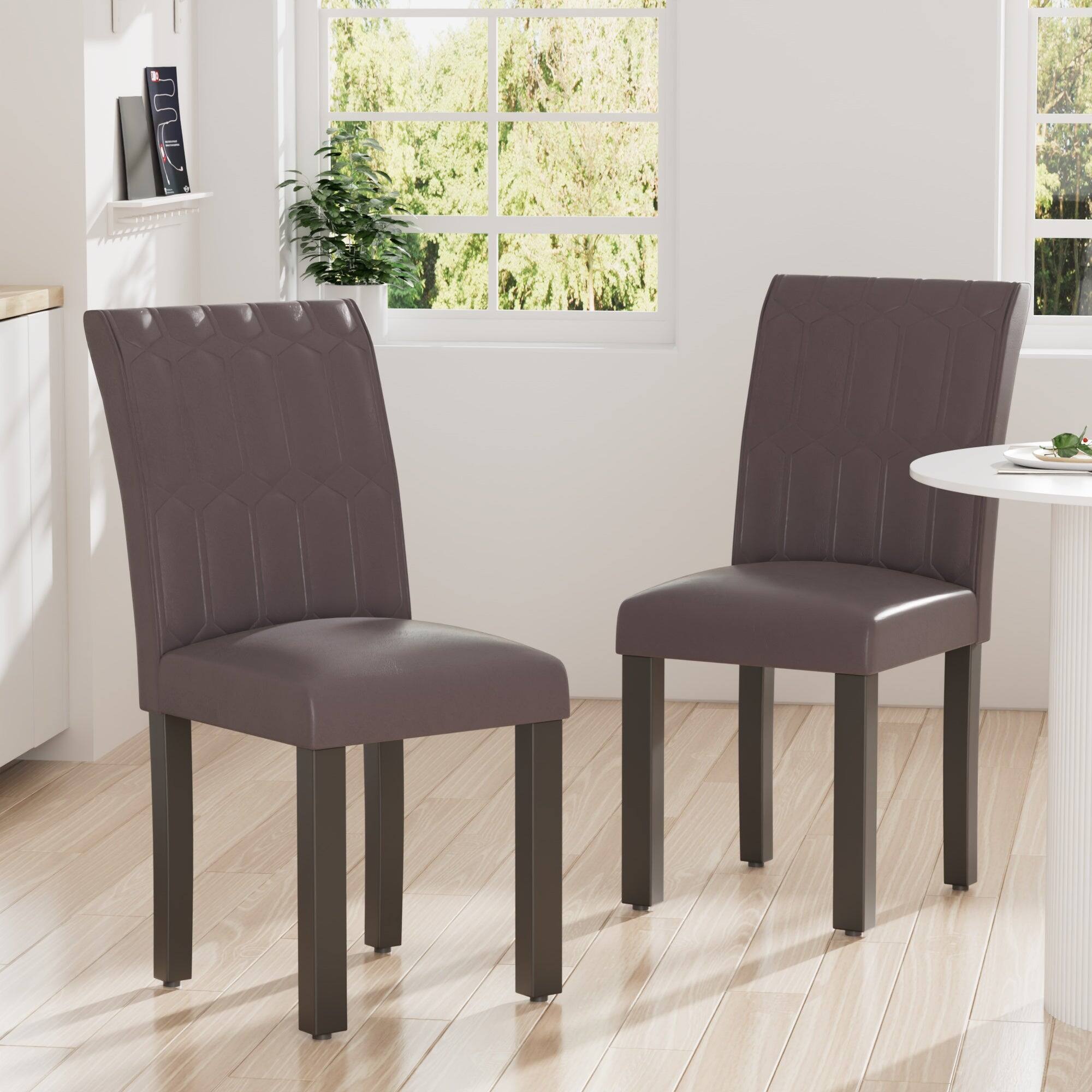 Angle. Vecelo - Set of 6 PU Leather Dining Chairs  - Ergonomic High Back Chairs With Solid Wood Legs - Coffee.