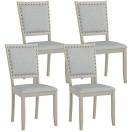 Costway - 4 PCS Farmhouse Dining Chair Fabric Upholstered Kitchen Chairs for Dining Room - Gray