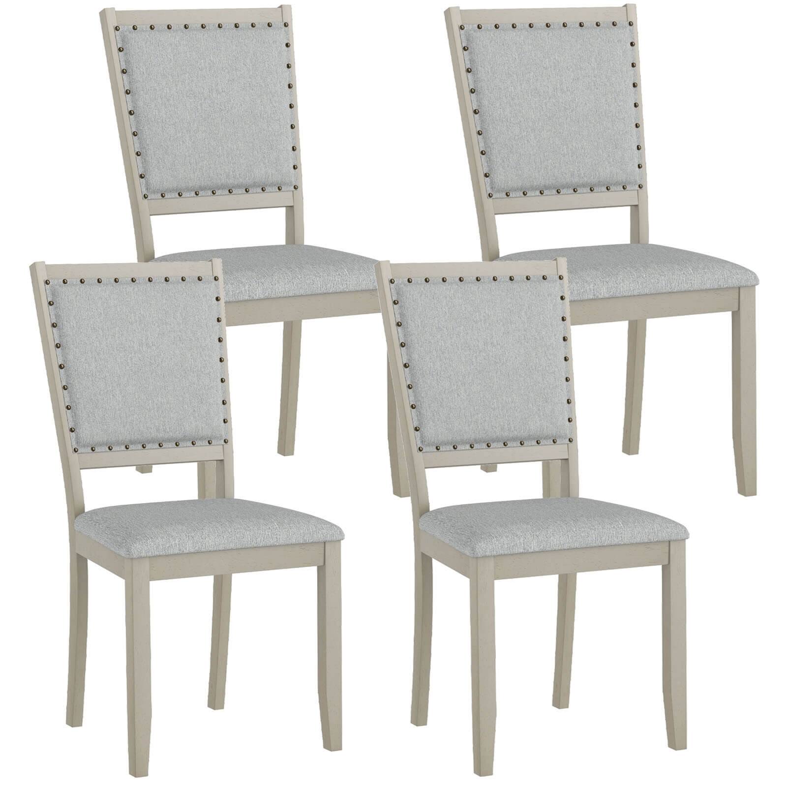 Front. Costway - Costway 4 PCS Farmhouse Dining Chair Fabric Upholstered Kitchen Chairs for Dining Room - Gray.