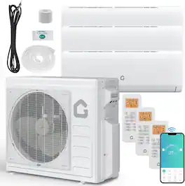 GARVEE - 28K BTU 3 Zone Mini Split AC Heating System Ductless Split Air Conditioner 9000-12000-12000BTU No Copper Tube Line Set