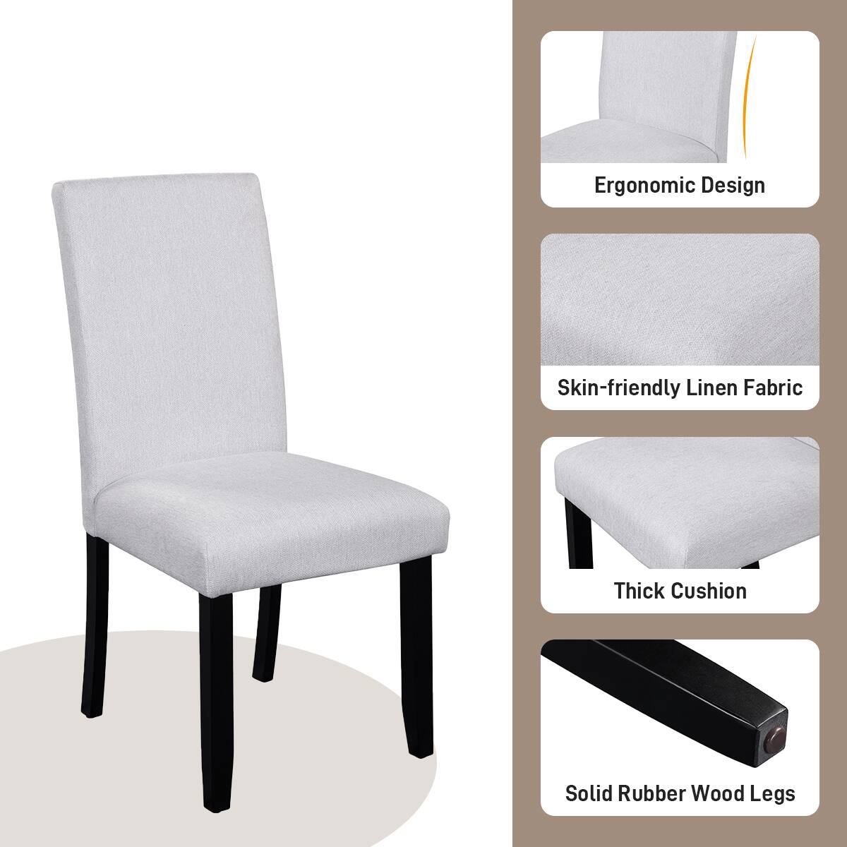 - Ergonomic Design
- Skin-friendly Linen Fabric
- Thick Cushion
- Solid Rubber Wood Legs