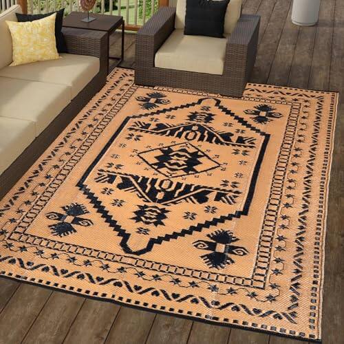 Front. Reds Spade - Outdoor Rug Waterproof Ft Carpet Patio Mat Reversible Rv Camping Plastic Straw Outside Area For Deck Balcon... - 12/Black & Brown-5' x 8' (Rectangular).