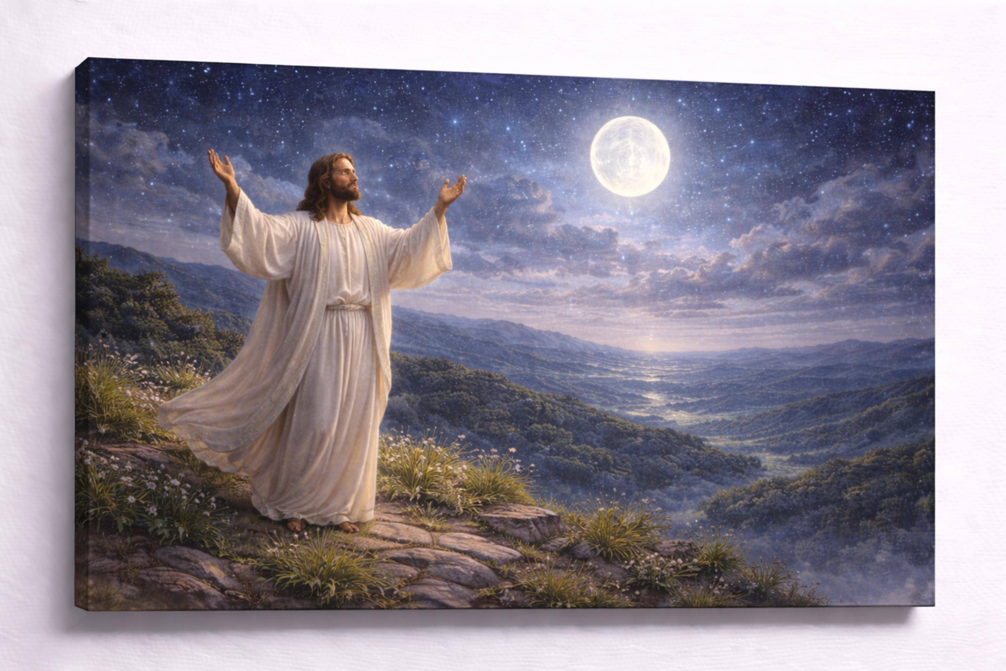 Front. FC Design - Large Canvas 24x36" Ready-to-Hang Celestial Blue Worship Night Art Painting Home Wall Décor - MultiColor.