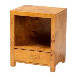 bali & pari - Camira Modern and Contemporary Natural Mappa Burl Wood 1-Drawer Nightstand - Light Mappa Burl