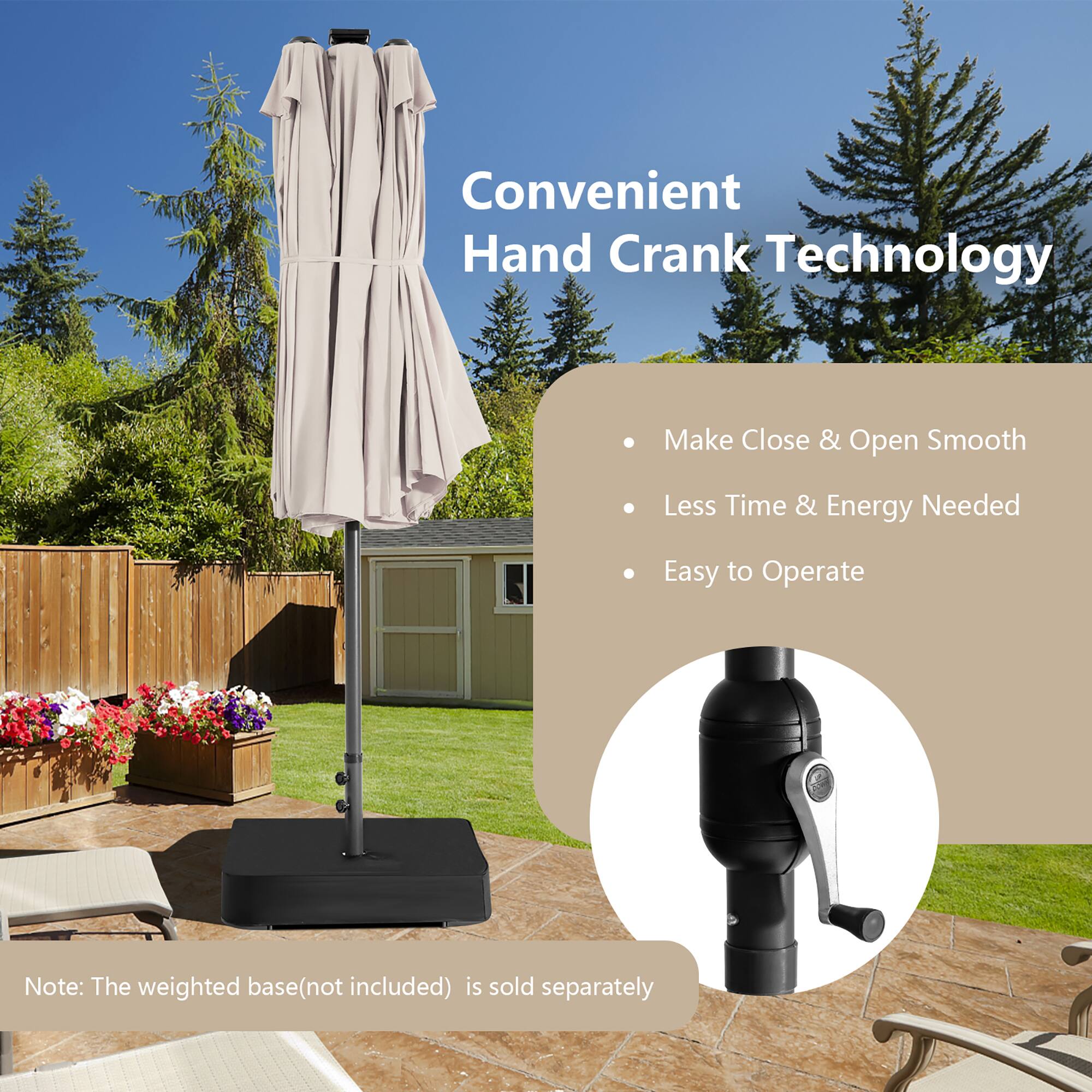 Convenient Hand Crank Technology: Make Close & Open Smooth, Less Time & Energy Needed, Easy to Operate. Note: The weighted base (not included) is sold separately.