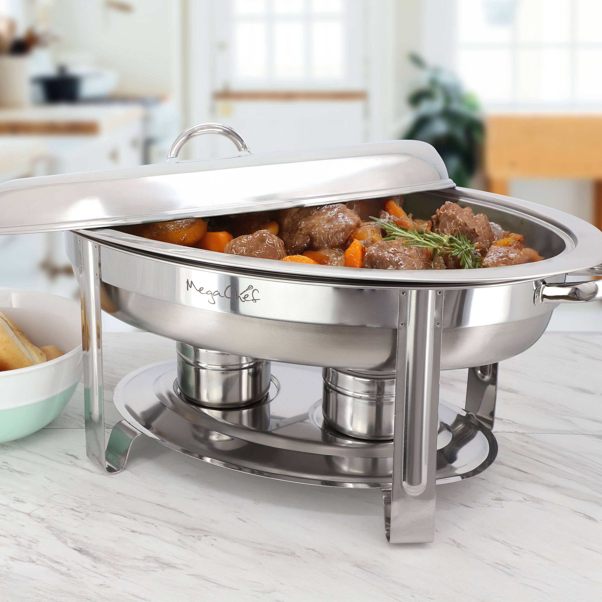 Alt View 6. MegaChef - MegaChef 5.8 Quart Stainless Steel Oval Professional Chafing Dish/Food Warmer/Buffet Server Serving Dish - Silver.
